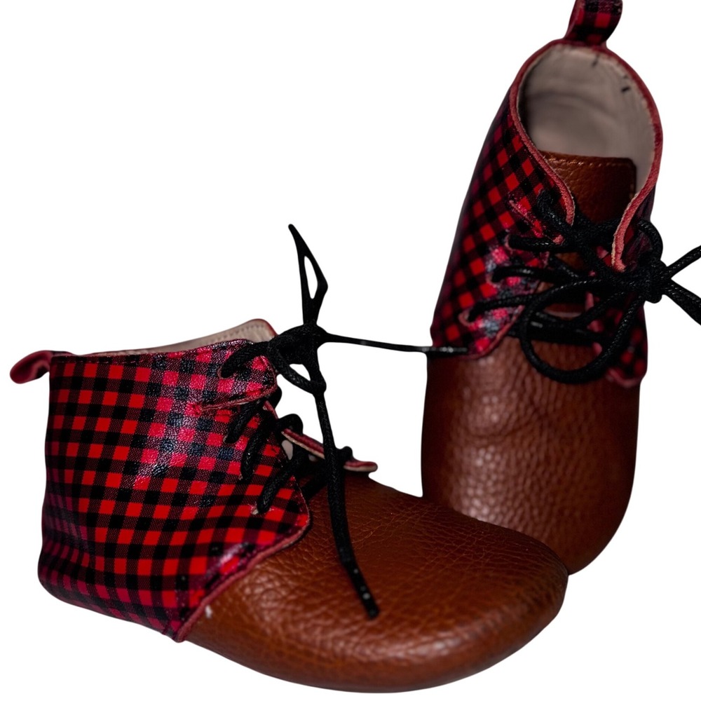 Monkey Feet Baby Boots Buffalo Plaid Leather Lace Up‎ Chukka 18- 24 Month/ Sz 5?